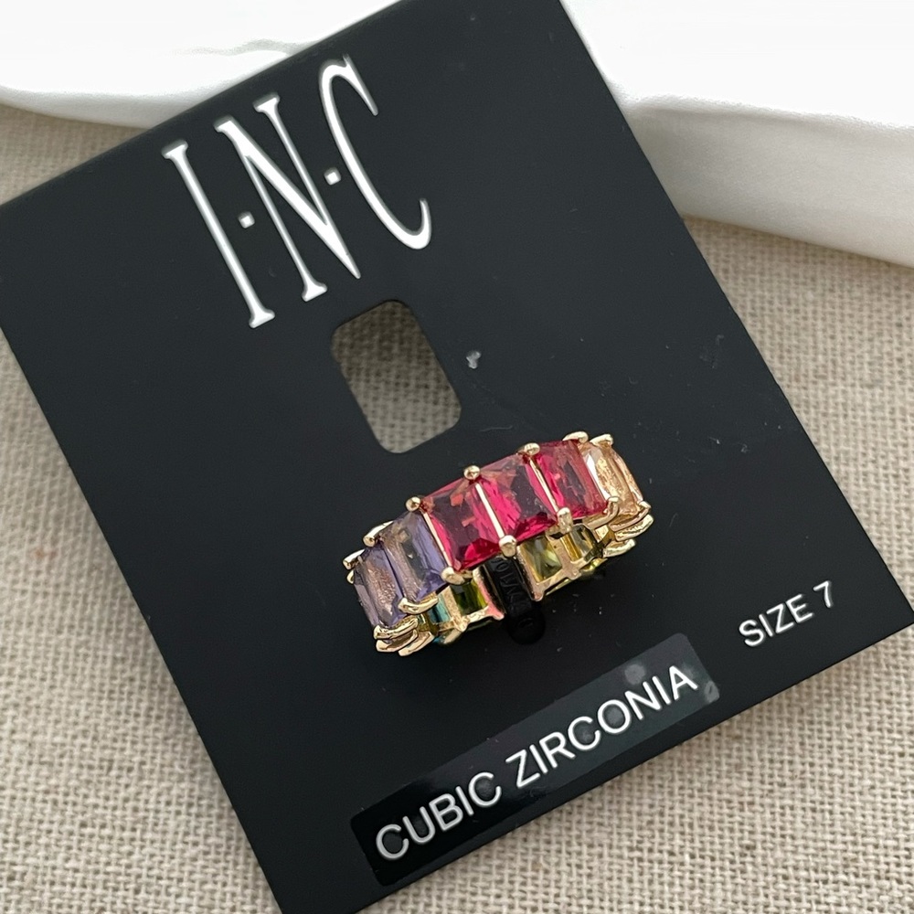 NWT Gold Tone Cubic Zirconia Colorful Ring Size 7 by INC International Concepts